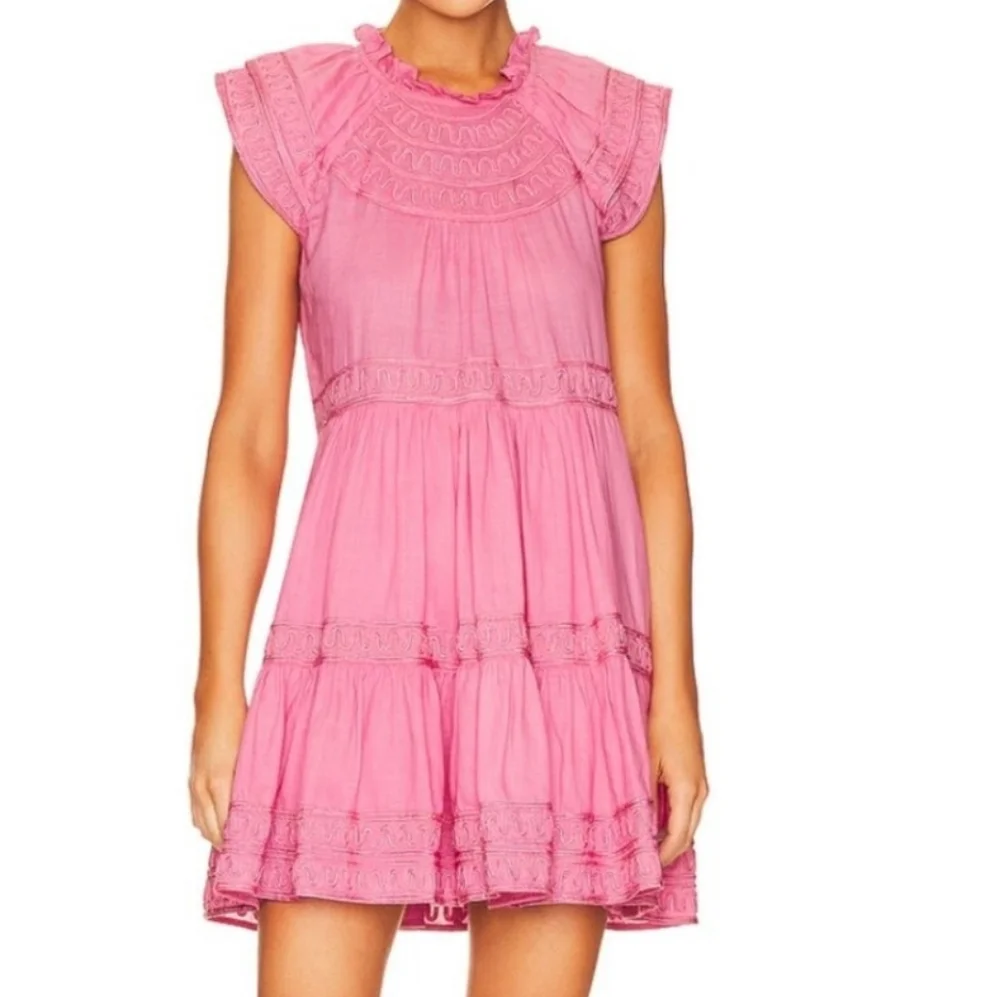 Veronica Beard Preppy Keely Tiered Ramie Mini Dress Size 10 Barbiecore - Picture 5 of 16
